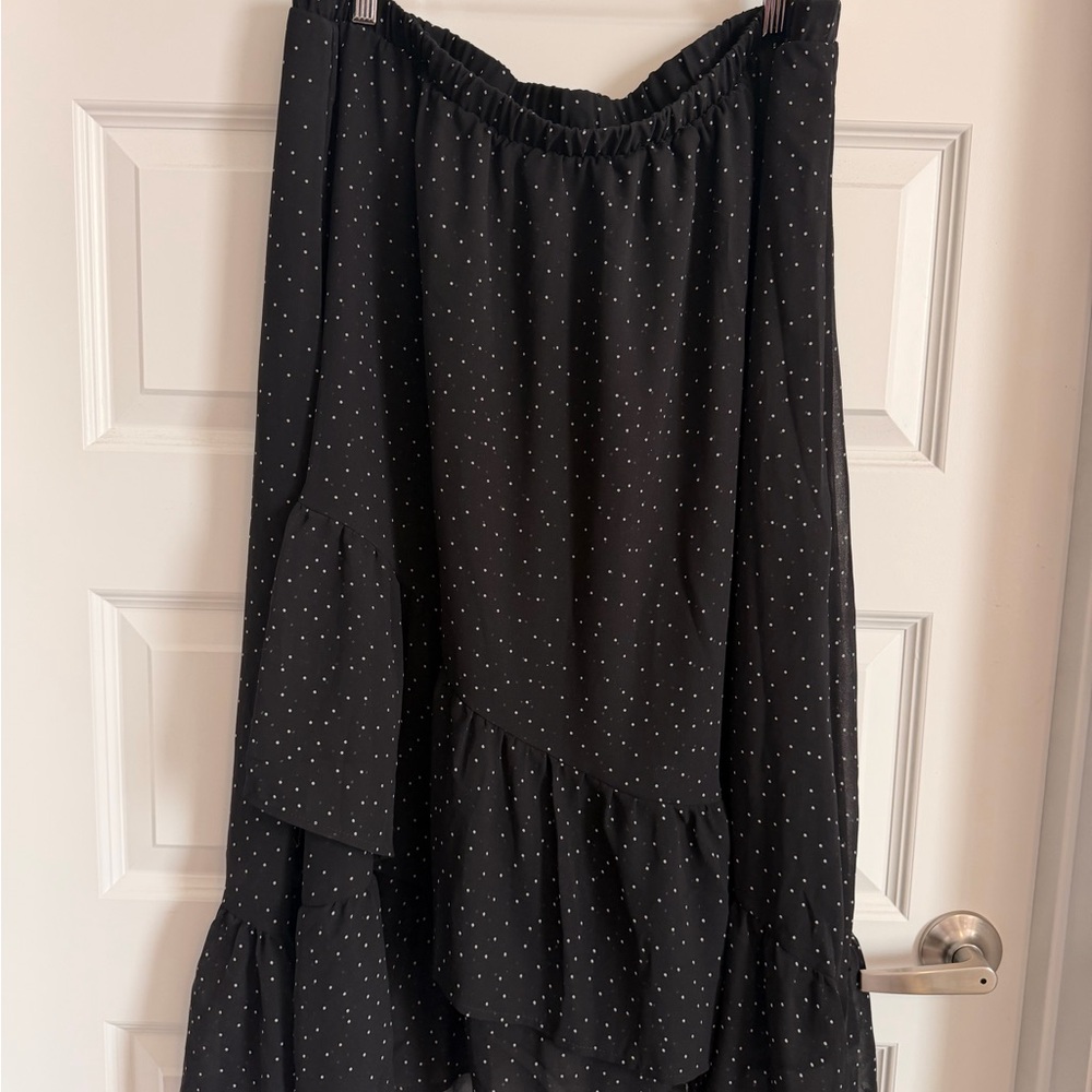 a new day Asymmetrical Black Skirt with White Dots